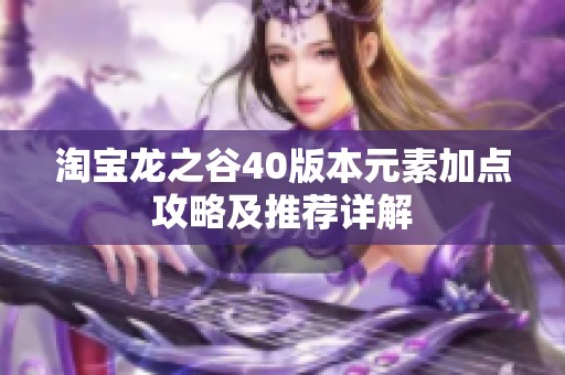 淘宝龙之谷40版本元素加点攻略及推荐详解