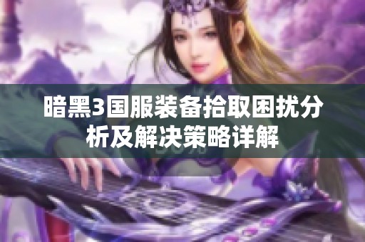 暗黑3国服装备拾取困扰分析及解决策略详解